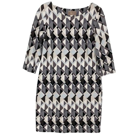 NWOT CARTOON FASHION PRODUCTION Dress 8 Geometric Print 3/4 Sleeve Stretch Knee